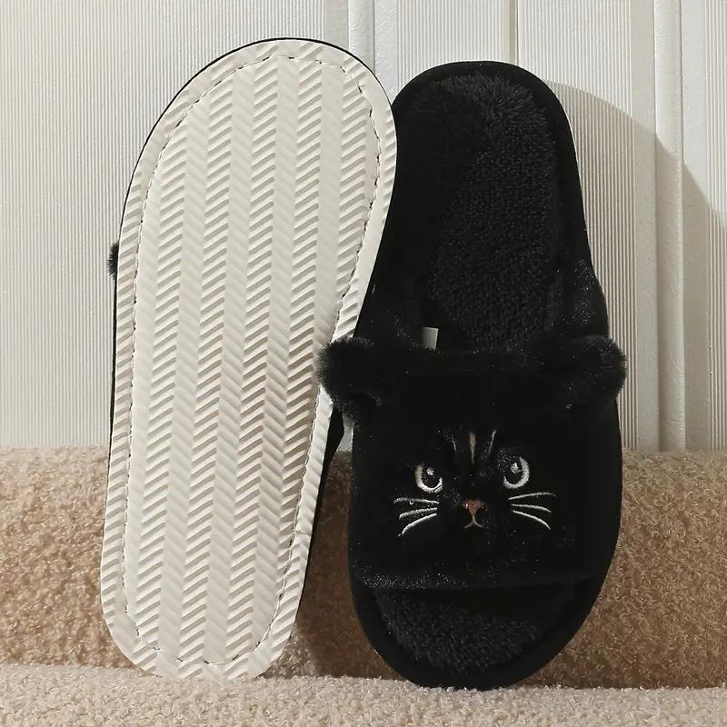 Домашние теплые тапочки с мультяшным котом, плюшевые мягкие тапочки с открытым носком из хлопка