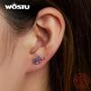 WOSTU 925 Sterling Silver Purple Branch Leaf Stud Earrings for Women Trendy Shiny Zircon Plant Earrings Fine Jewelry Gifts