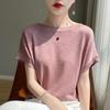 Women Knit T-shirt Summer Knitted Shirt Short Sleeve Tees Slash Neck Pullover Knit Tops
