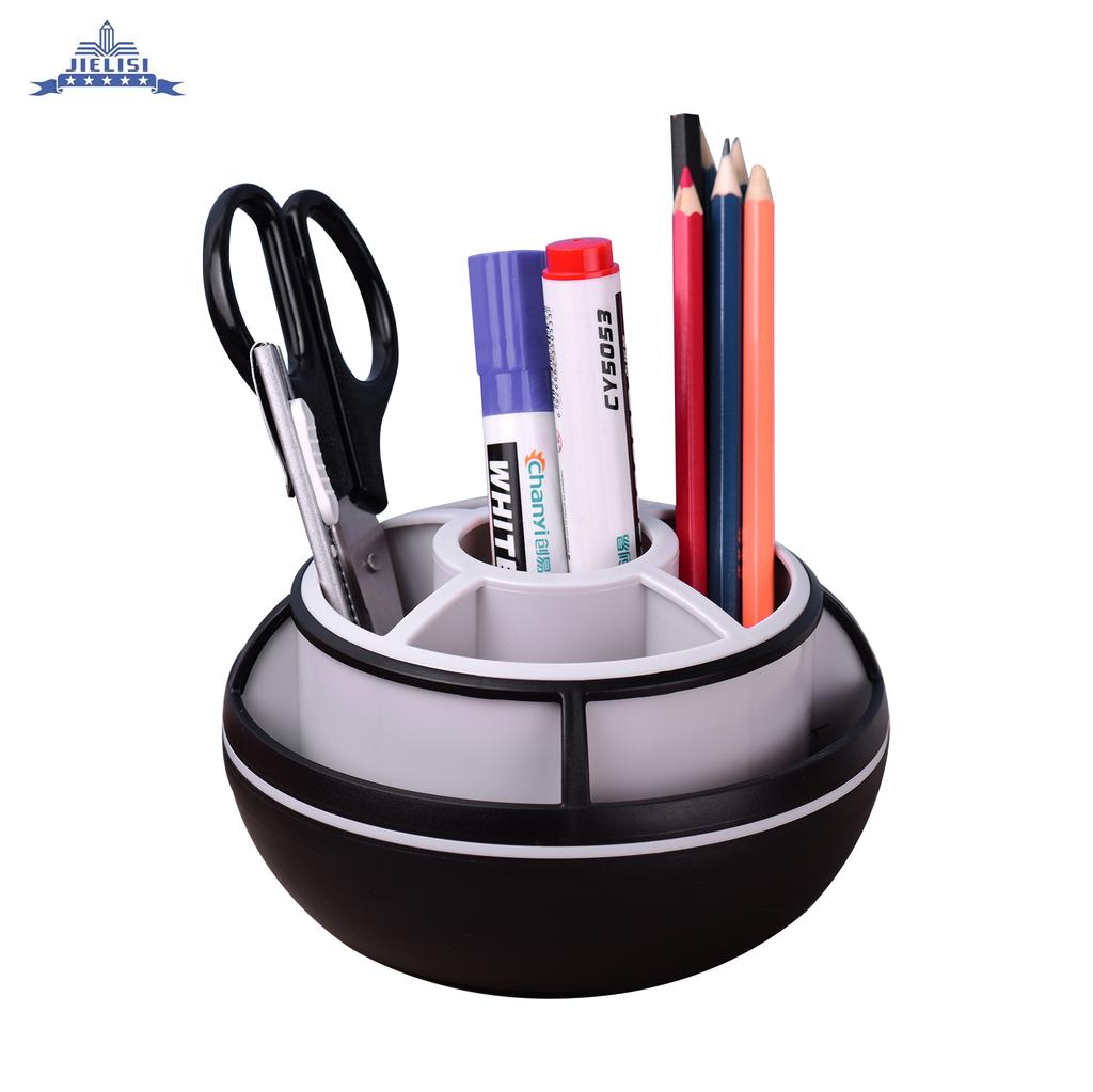 JIELISI 360degrees Rotating Pen Holder Desktop Stationery Storage Box with 9 Compartments for Study School Office Supplies