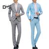 2Pcs/Set Men Spring Autumn Solid Color Business Suit Lapel Long Sleeve Pockets Single Button Blazer Mid Rise Slim Fit Long Pants Set