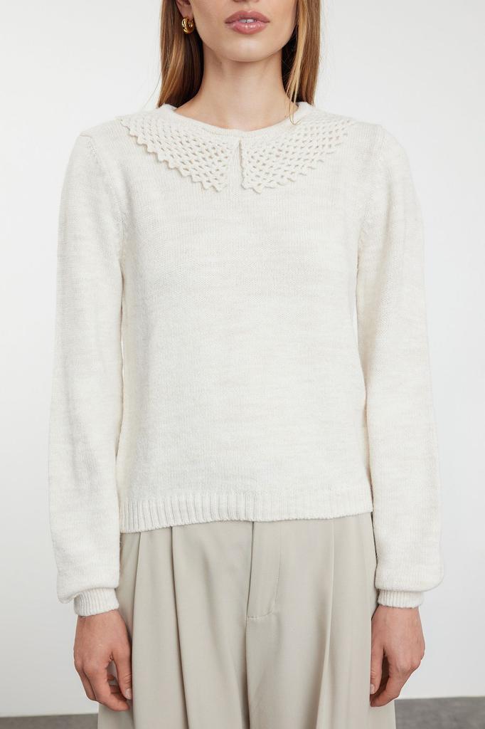 Women's Fashionable Stylish Sweater Stone Collar Detailed Knitwear Sweater