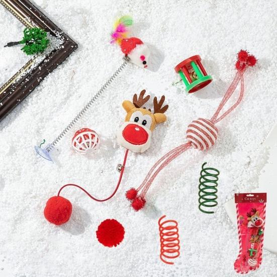 1 Набор Рождественские кошачьи игрушки Кошки Погремушка Мяч Плюшевые мыши Кошачья дразнилка Палочка Котята Снятие стресса Интерактивные игрушки для кошек Игра Тренировка Рождественский подарок