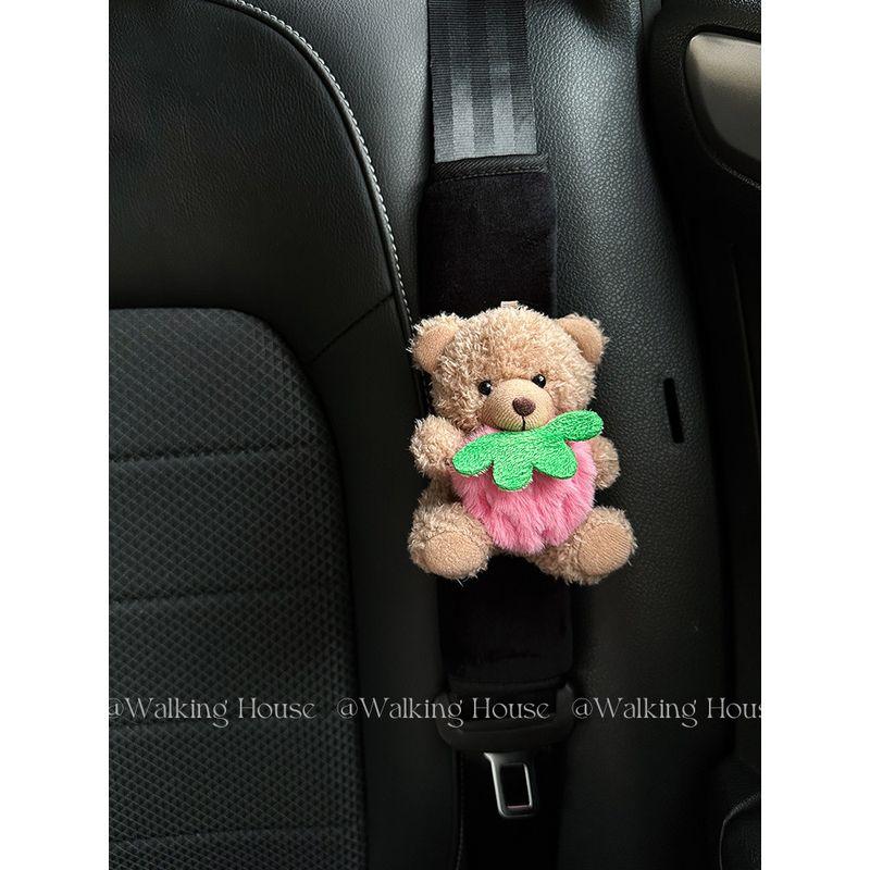 Car seat belt shoulder pad cute Fancy strawberry Bear Stuffed car interior decorations ornaments gift