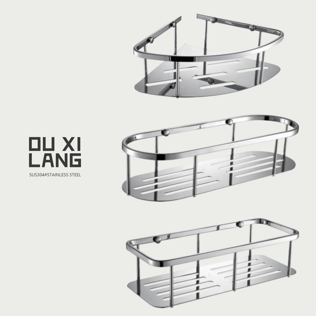 Stainless Steel 304 Tiers Rectangular Kitchen and Bathroom Toiletries Storage Rack with Modern Simple Design