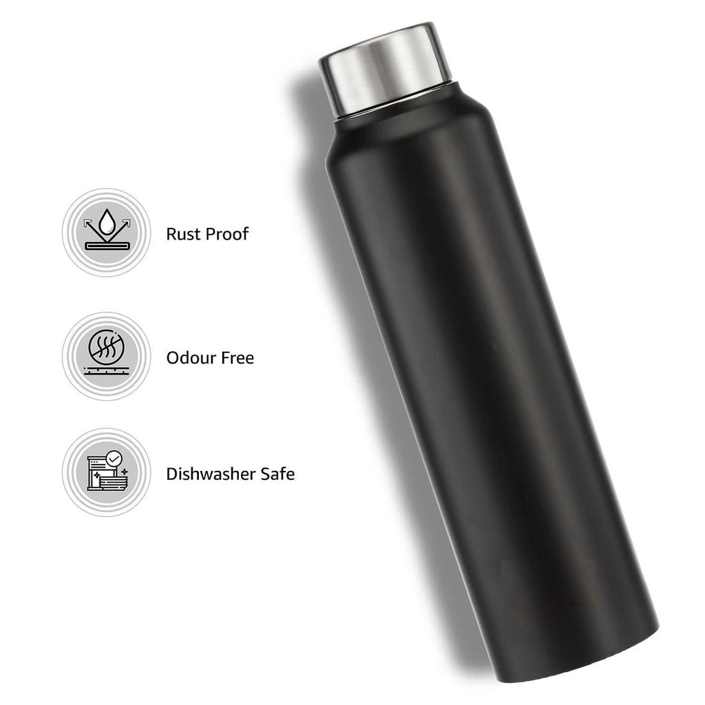 Stainless Steel Water Bottle | BIS-Approved | 900ml (Matte Black)