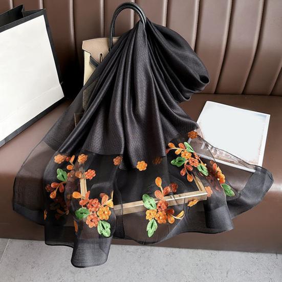 Шарф из искусственного шелка с вышитым бисером и цветком яблони, женская универсальная шаль, удобный шарф из искусственного шелка