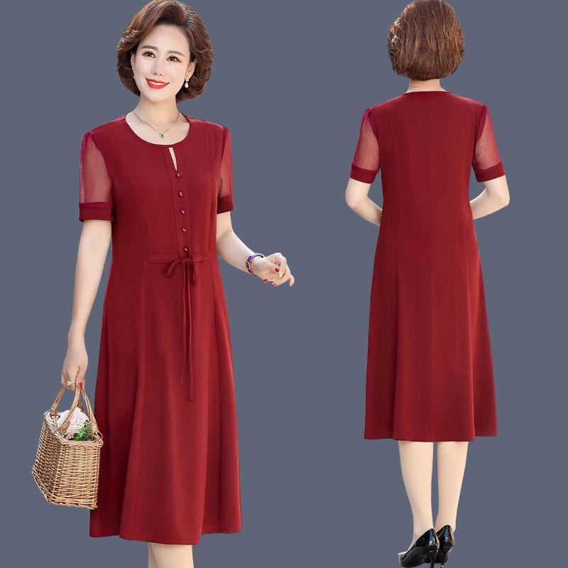 Женское летнее платье средней длины L-XXXXXL с шифоновой вуалью, круглым вырезом и коротким рукавом, однотонное, повседневная одежда