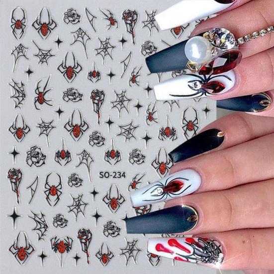 1 Sheet Halloween Spider Nail Art Sticker Waterproof Self-adhesive Gothic Spooky Spiderweb Women Fake Nail Decoration Decal