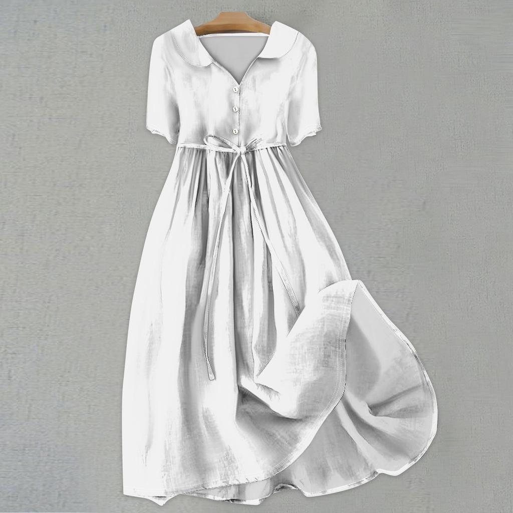 Женская мода сплошной цвет воротник с лацканами пуговицы с коротким рукавом одежда ремни платье