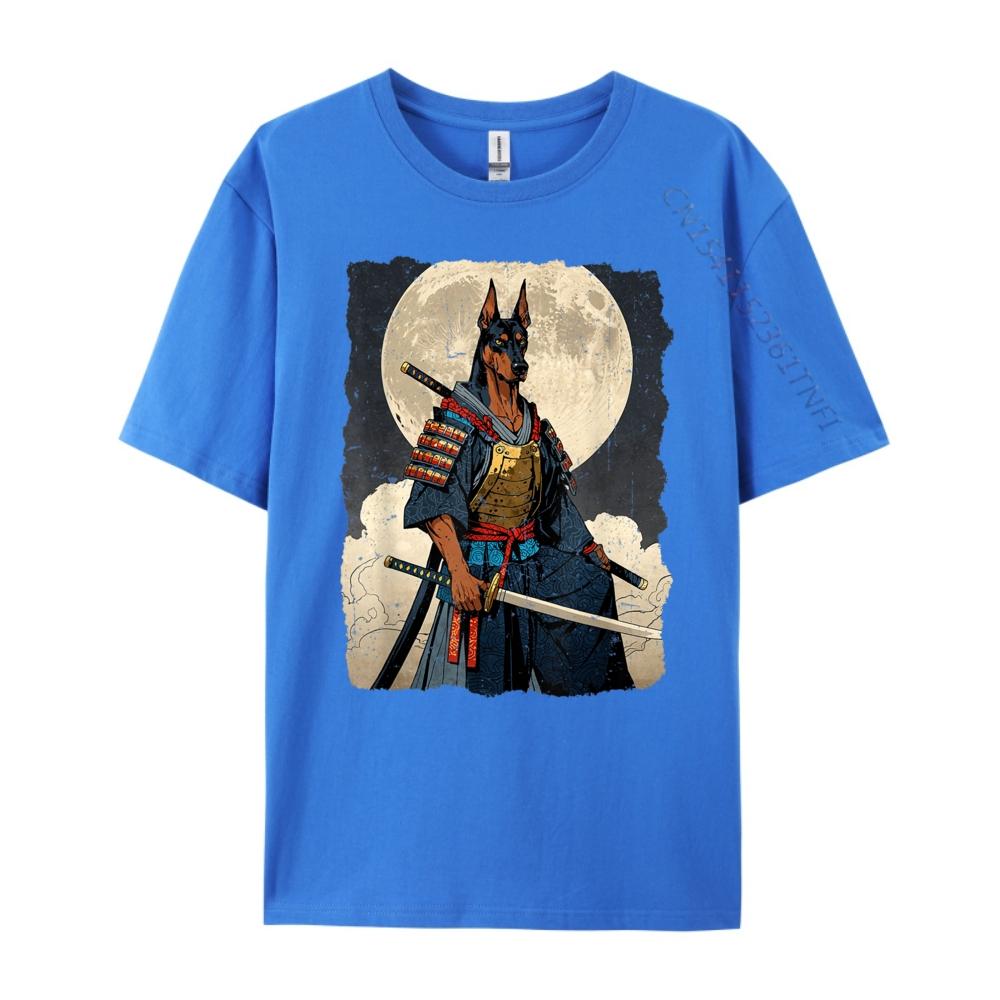Doberman Dog Samurai Japanese Retro Ukiyo E Warrior Doberman T Shirt Men 100 Cotton Mans Camiseta Masculina Vintage