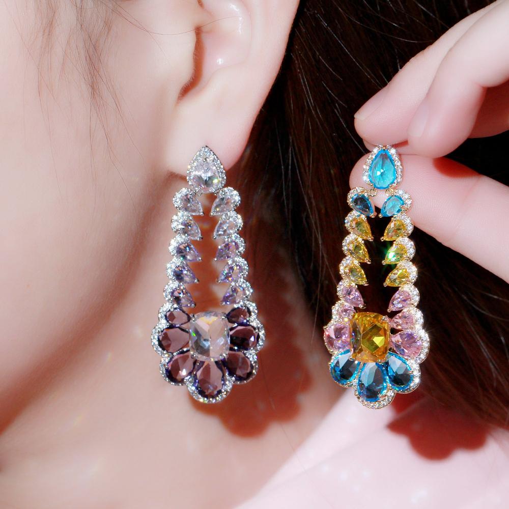 CMM Высококачественные богемные многоцветные эффектные серьги-капли с кубическим цирконием