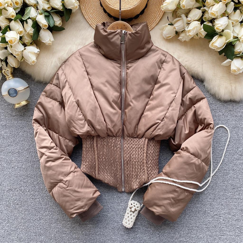 Korean Style Slim Cropped Jacket Gray Patchwork Turtleneck Padded Coat Women 2024 Autmun Winter Zipper Clothing Warm INKEO 3O349