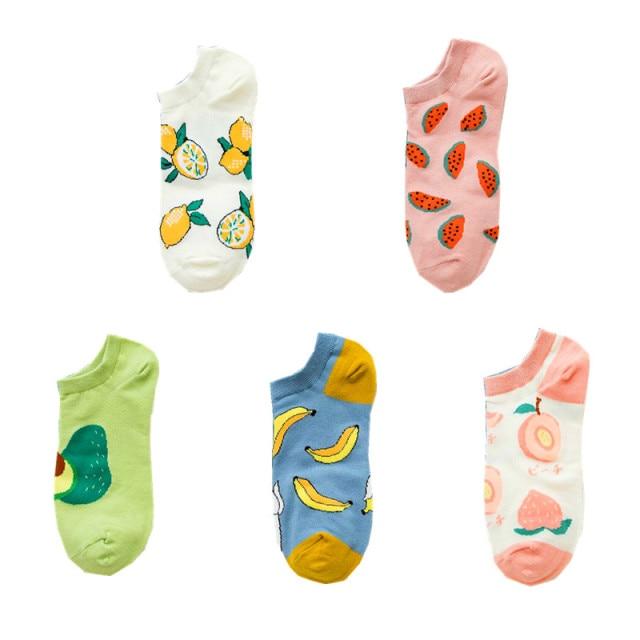 5 пар весенне-летних женских носков с рисунком авокадо, повседневные короткие носки с вышивкой, дышащие забавные носки в стиле Харадзюку, женские носки до щиколотки