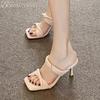 Fashion Designer New Women High Heels Slippers Square Toe Heeled Shoes Fashion Sandals Summer 2025 Sexy Dress Party Woman Brand Pumps