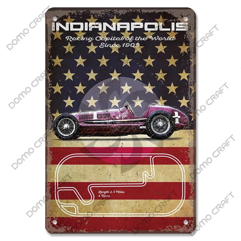 Racing Car Plaque Metal Tin Sign F1 Racetrack Vintage Poster Wall Art Decor for Garage Racing Club Home Wall Decoration