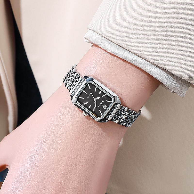 Quartz Womens 2024 Versatile Square Watch With Steel Band