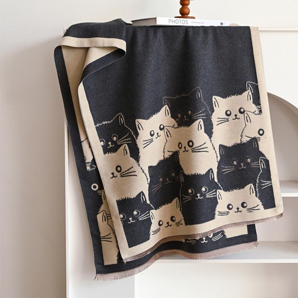 Cute Cat Imitation Cashmere Scarf Thick Warmth Winter Scarf Elegant Style Shawl Autumn Winter