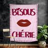 Maximalist Eclectic Pink French Quotes Bisou Chart Tapestry Art Science Fiction Room Home Decor Cheap Hippie Wall Hanging