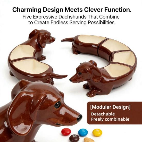 Винтажный поднос для закусок с разделителями Дакель 5-секционный сервировочный поднос Смоляная тарелка для снеков для сыра орехов фруктов Декоративный подарок для любителей собак хозяев