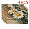4/6pcs Vintage Daisy & Music Sheet Placemats Suitable for Dining Table Decor, 12x18 Inch Washable Polyester Table with Retro and Sheet Music Design