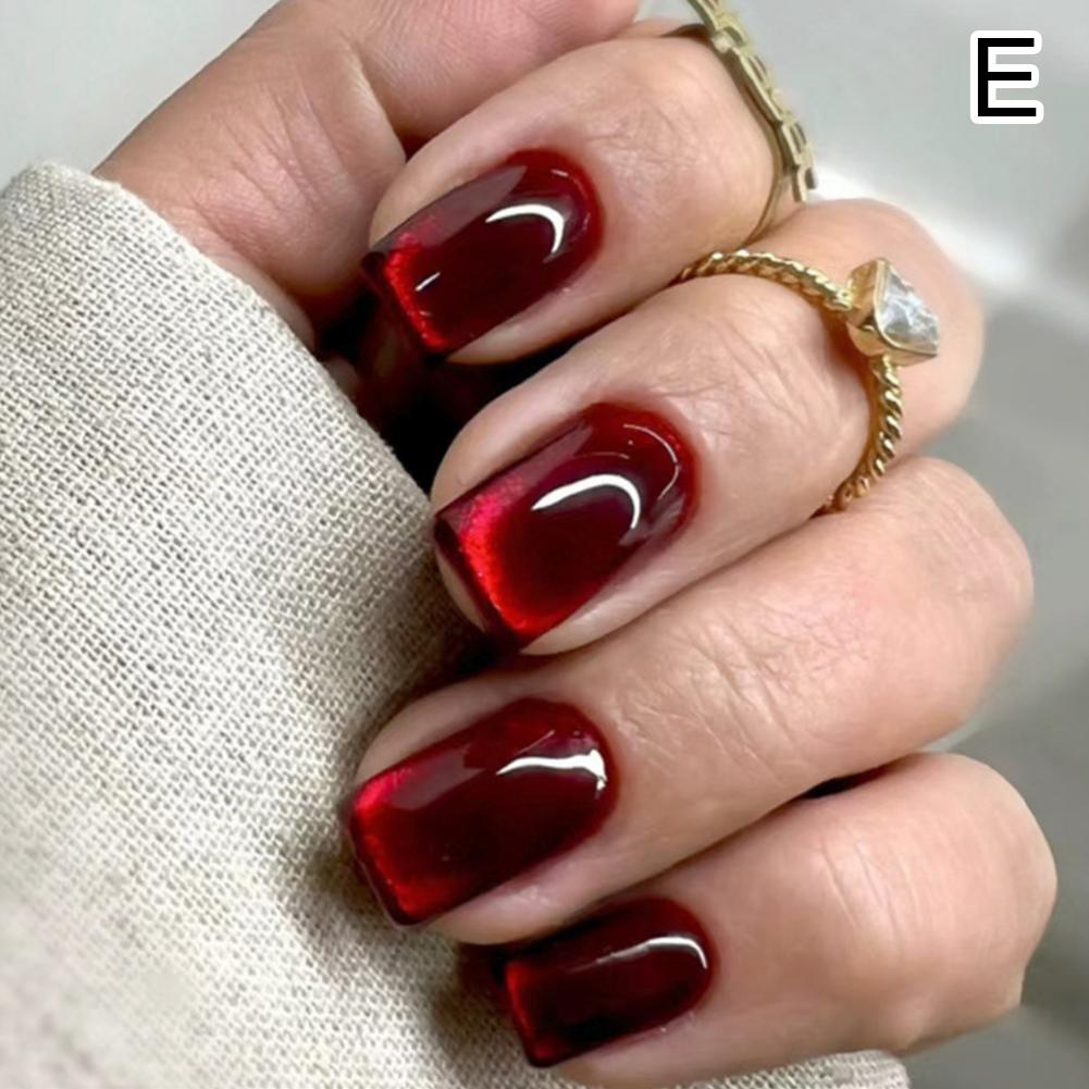 24PCS Cat Eye Short False Nails Reusable Glitter Fake Nails Fake Nail Sweet Almond False Nails For Women DIY Manicure