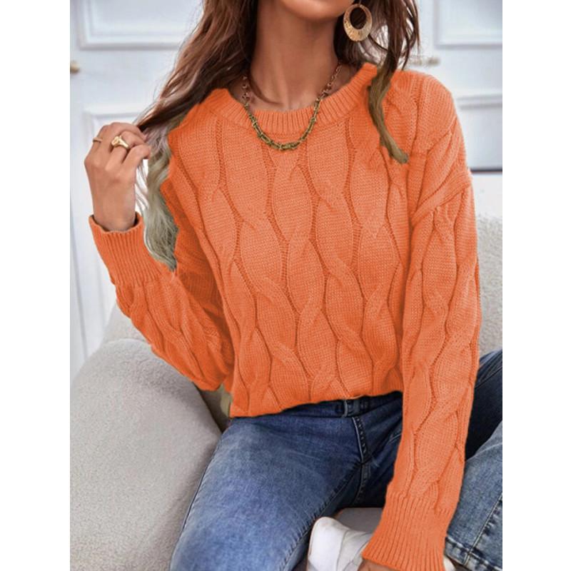 Womens Knitwear Cable Knit Sweater Autumn Round Neck Long Sleeve Pullover Tops Ladies Winter Casual Loose Jumper