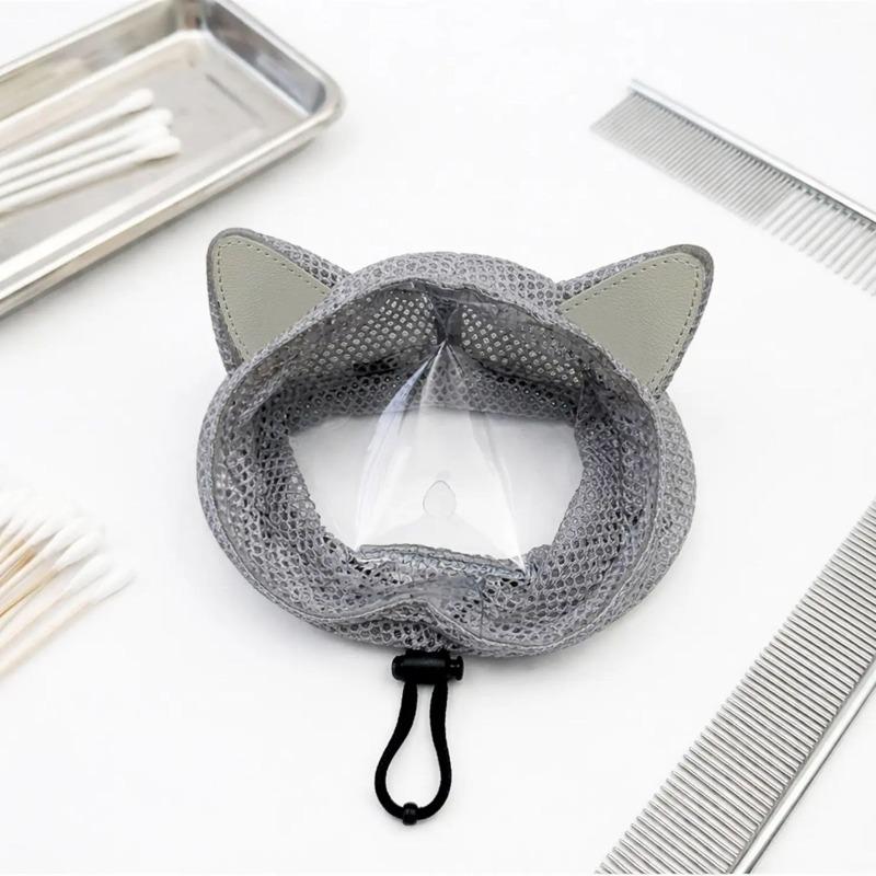 Breathable Mesh Cat Grooming Hood Cute Cat Ear Anti Scratch Anti Bite Stress Reduction Pet Hat for Nail Trim Bath