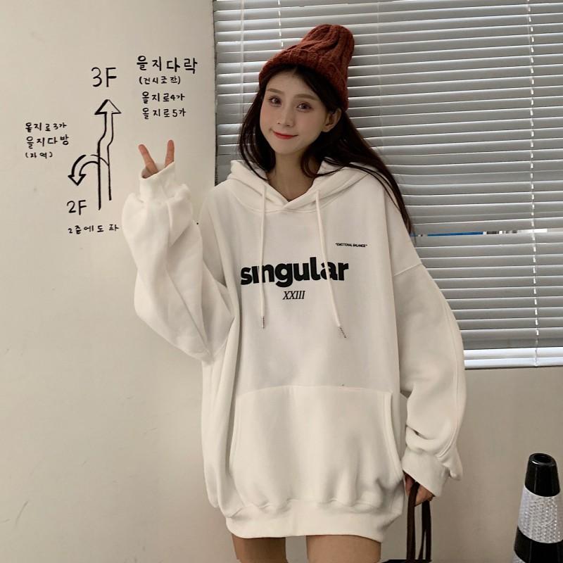 Womens Hooded Sweatshirt Loose Fit Thick Fleece Lined Casual Fall Winter Top