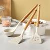 Non-Stick Silicone Cooking Utensils Set, 3 Pcs With Wooden Handle, Silicone Kitchen Gadgets (Cream, 3)