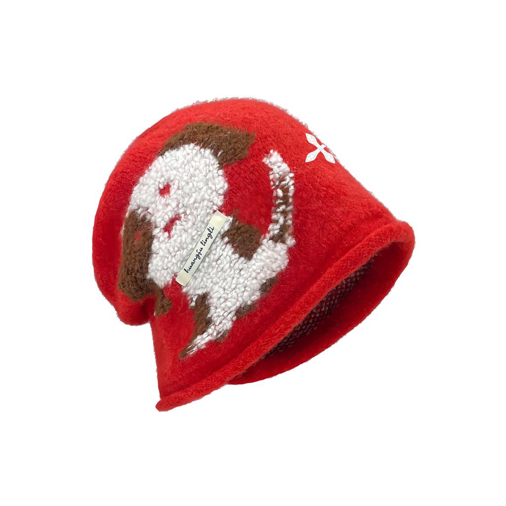 Vintage jacquard embroidery crimped knitted heap hat children's autumn and winter warm versatile face small wool bald hat