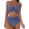 Женский сексуальный комплект бикини с однотонным принтом, купальный костюм с пуш-ап, купальник с высокой талией