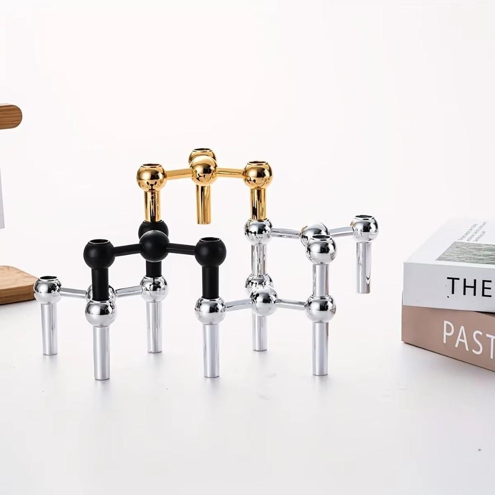 Metal Molecular Structure Candle Holder Silver Triangle Candlestick Home Decore Candelabra Gift