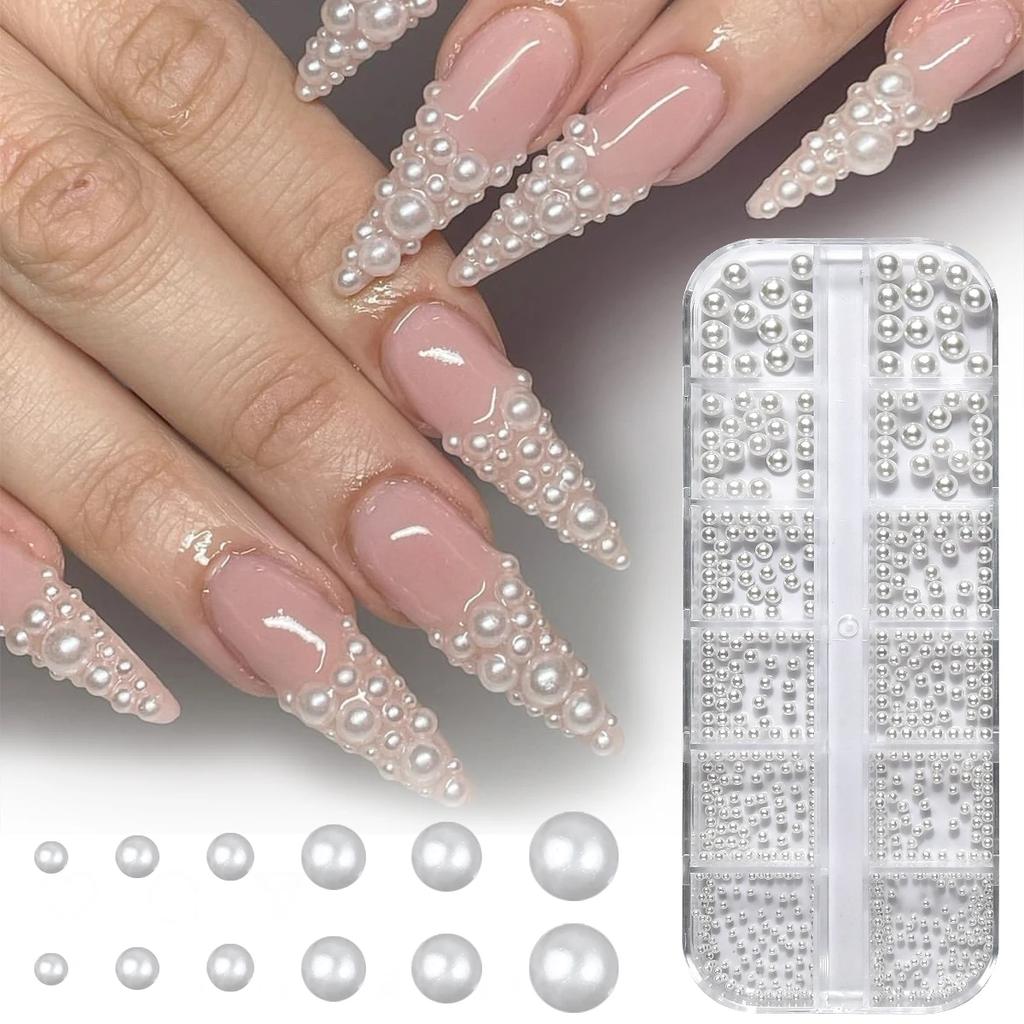 Коробка 3D Жемчуг Белый Ноготь Плоский Бисер Стразы Икра Смешанные Размеры Украшение для Нейл-Арта для DIY Маникюра Шармы для Ногтей Мульти