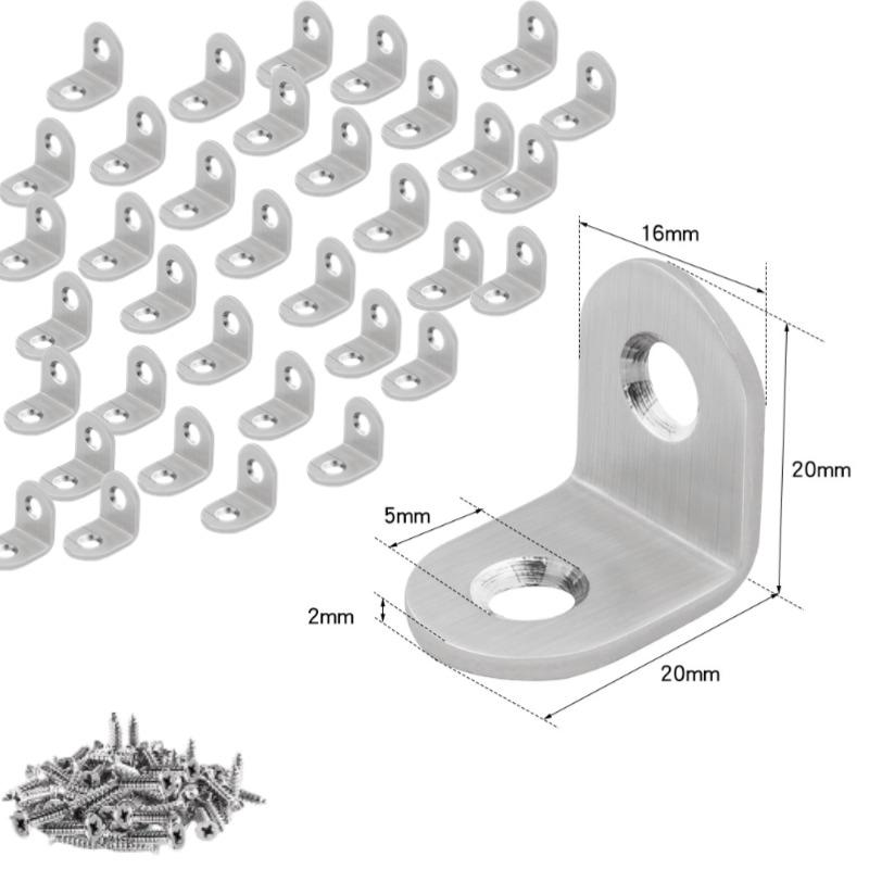 L-образные кронштейны из нержавеющей стали - 40 шт. маленькие прямоугольные с 80 шт. винтов угловые скобы для полок, деревянной мебели, стула, ящика