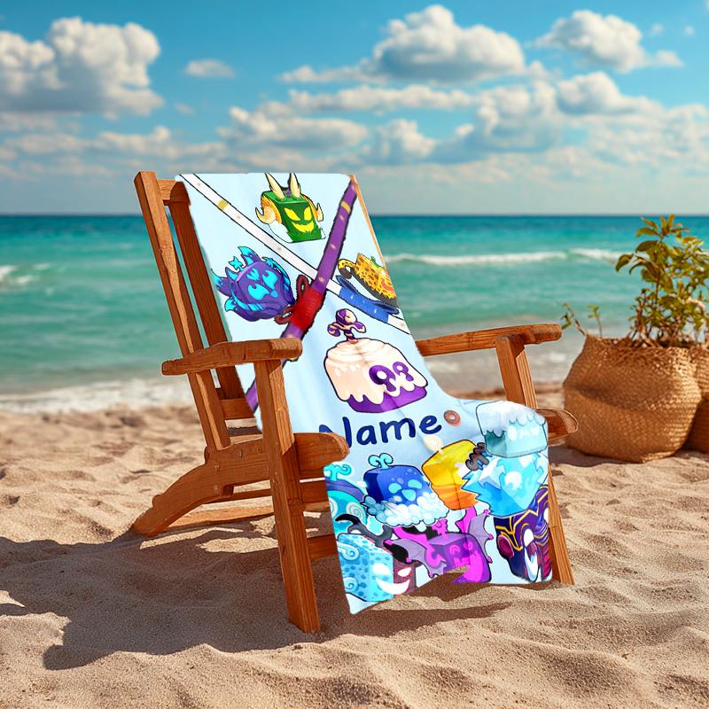 Personalized customized proof beach towel with Game Blox Fruits pattern - soft, absorbent, quick-drying, perfect swimming, camping&bathing