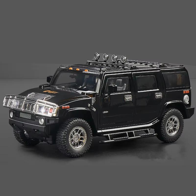 New 1/18  Hummer H2 Highway 61 SUV Alloy Car Model Die-cast Metal Toy Large Off-road Vehicle Car Model Simulation Sound and Light Boys Gift