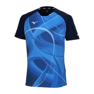 Mizuno Настольный теннис Дизайн Всеяпонии Игра Короткая Синяя Форма, Футболка, Рукав, Унисекс, 82JAB501,