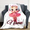 Dancing Ballerina With Headphones And Coffee Art Customize Your Name Cartoon Movie Pattern Blanket Chair Office Sofa Bed Camping Soft And Warm Give To