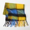 Autumn and Winter New Rainbow Plaid Imitation Cashmere Fringed Scarf Women's Mohair Enlarged Thick Shawl Warm Scarf
