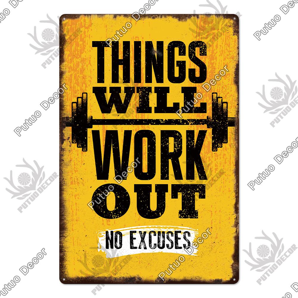 Mfoever Tin Sign Decor Gym Vintage Tin Signs Plaque Metal Plates Retro Posters Work Out Wall Art Decorative for Home Man Cave Gym Room
