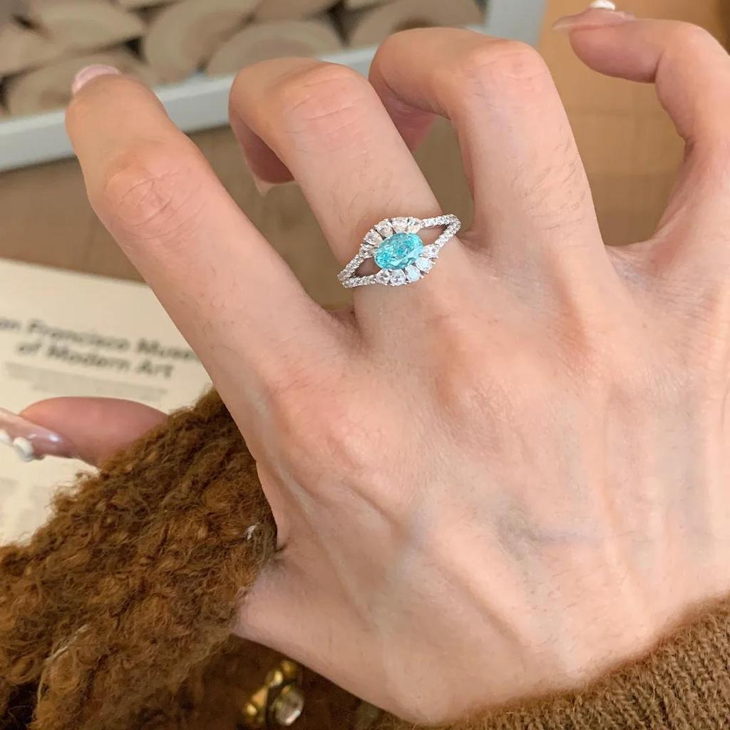 New Chinese-Style Angel'S Eye Inlaid With Light Blue Sapphire, Niche Design, Cold Wind, Versatile Temperament, Adjustable Opening Ring