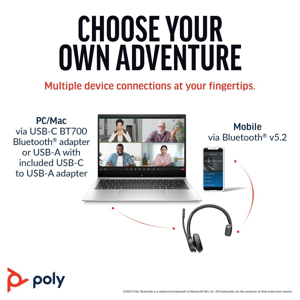 POLY Voyager 4310 Wireless Headset Single-Ear Noise Cancelling Bluetooth Certified