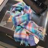 White Purple Plaid Pure Wool Scarf Female Autumn and Winter Couple Warm Versatile Skin-friendly Scarf Tide