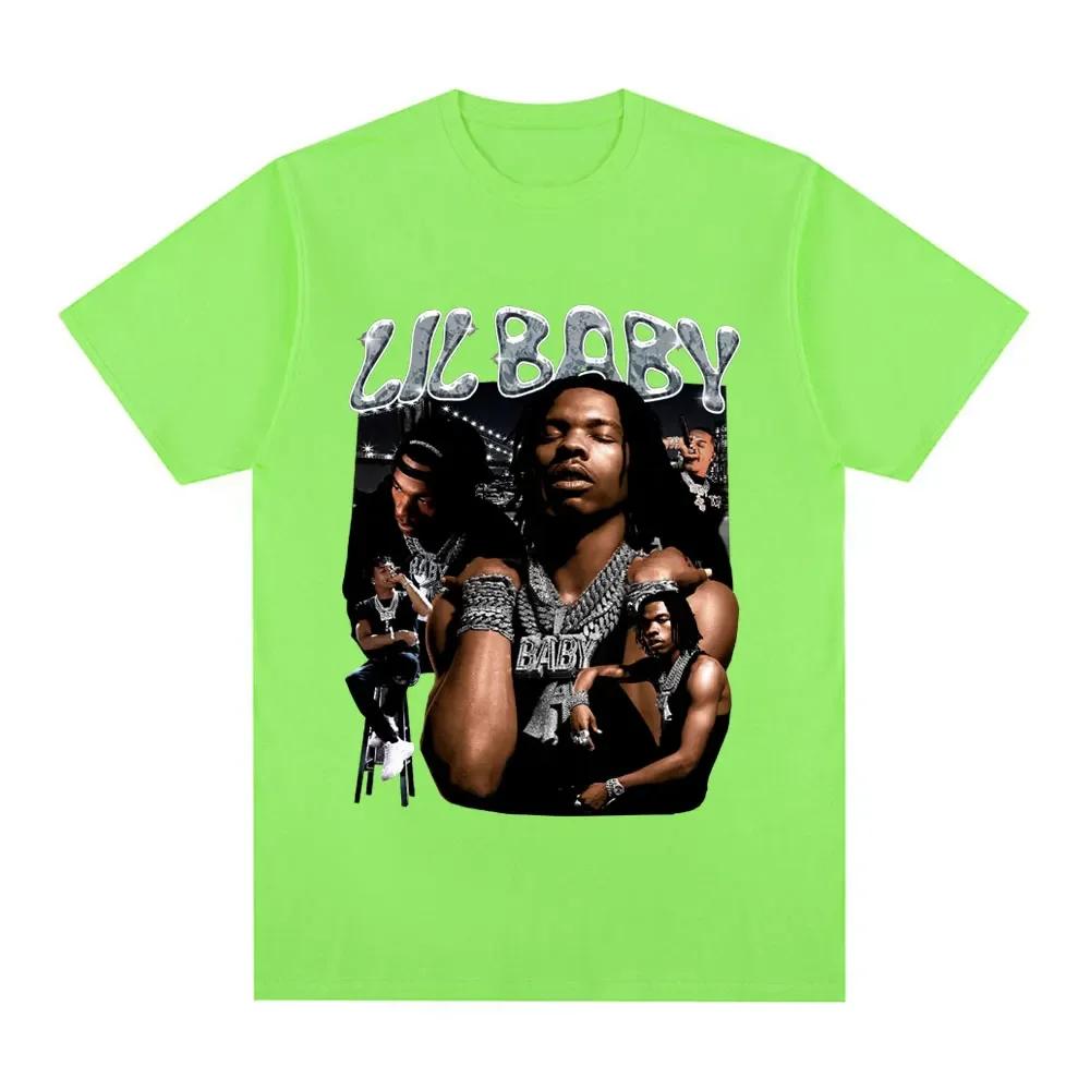 Хип-хоп рэпер Lil Baby Футболка Винтажная Унисекс Графическая футболка Оверсайз Хлопок Повседневная с коротким рукавом Оверсайз Футболки Уличная одежда