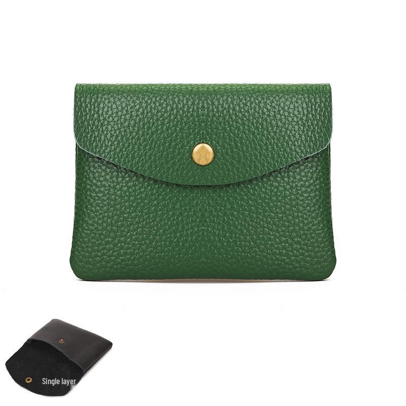 Lychee Pattern Soft Leather Unisex Coin Purse - Genuine Cowhide Card Holder & Storage Bag