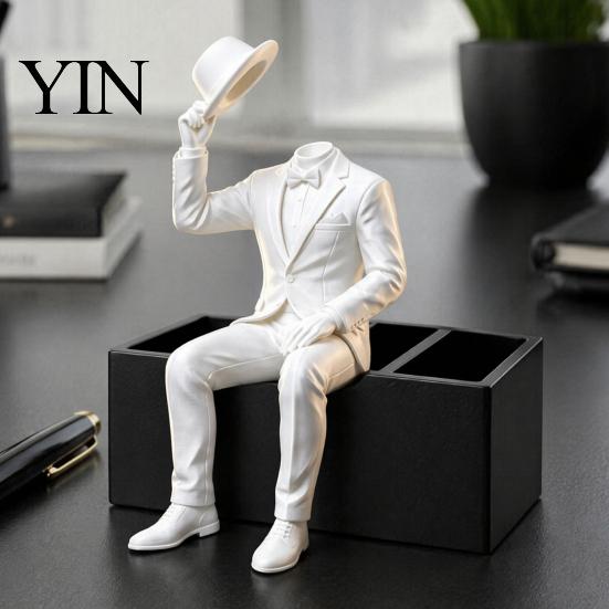 Contemporary Faceless Statue 3D Printed Sitting Gentleman Ornament, Minimalist Abstract Figurine, Unique Tabletop Ornaments Aesthetic Art Sculpture