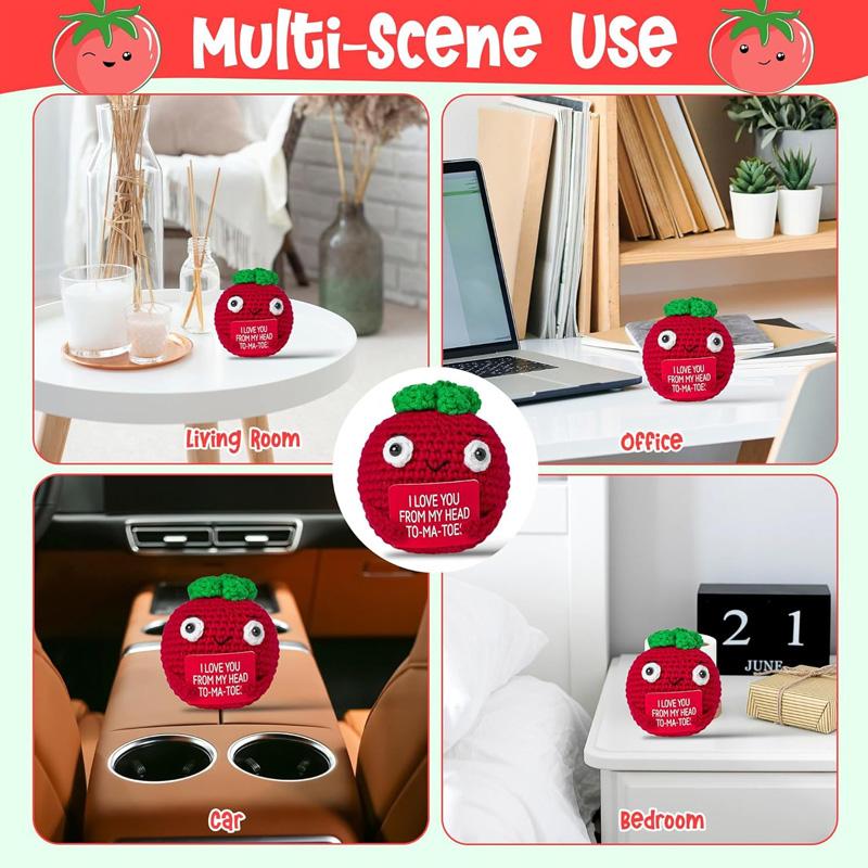 1/3Pcs Tomato Handmade Frend's Gifts Funny Doll With Card Knitted Crochet Room Decoration Positive Energy