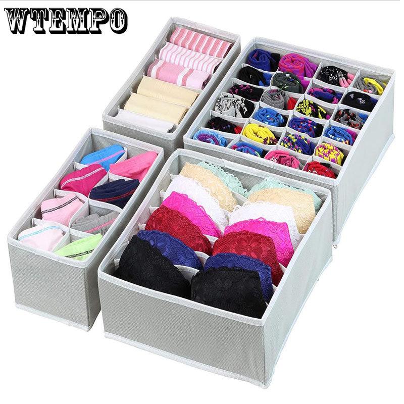 4Pcs Bra Organizer Box Set Underwear Houseware Drawer Divider Storage Drawer Grid Storage Box