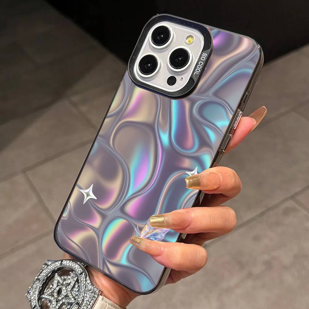 Folds T-Texture Phone Case For iPhone 17,16,15,14,13,12,11 Plus,Pro Max,XS,Colorful Silver Black Cover